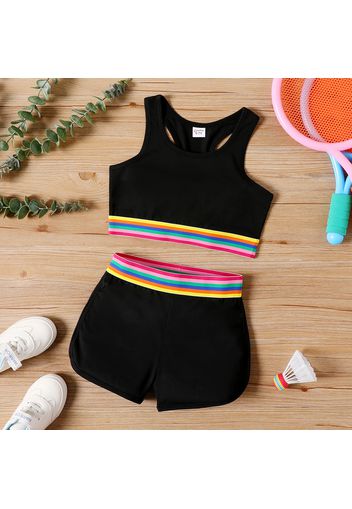 2pcs Kid Girl Sporty Striped Tank Top and Shorts Set