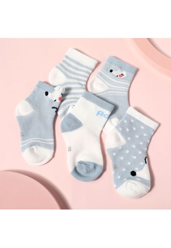 5-pack Baby / Toddler Stripe Dots Cartoon Animal Pattern Socks