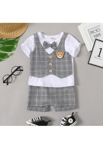 2pcs Baby Boy 100% Cotton Short-sleeve Faux-two Waistcoat Top and Shorts Set