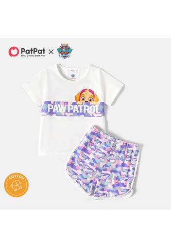 PAW Patrol 2pcs Toddler Girl Letter Camouflage Print Short-sleeve Cotton Tee and Elasticized Shorts Set