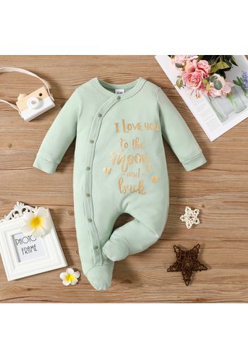 100% Cotton Baby Girl Golden Letter Print Long-sleeve Footed Jumpsuit