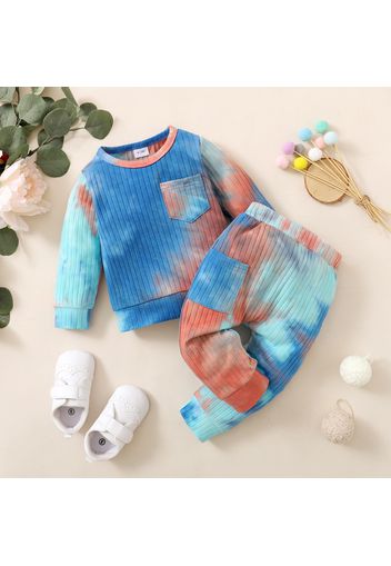 Baby 2pcs Cotton Tie Dye Ribbed Long-sleeve Pullover Set