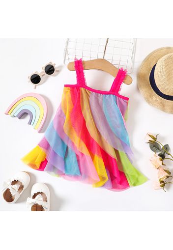 Baby Girl Layered Rainbow Mesh Cami Dress