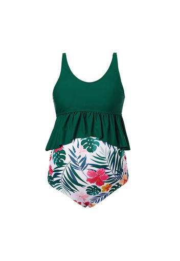 Maternity 2pcs Floral full print Green two piece swimsuits