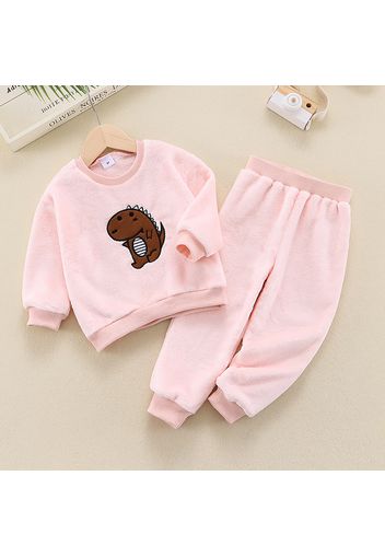 2-piece Toddler Girl/Boy Dinosaur Print Fuzzy Pullover and Solid Pants Set