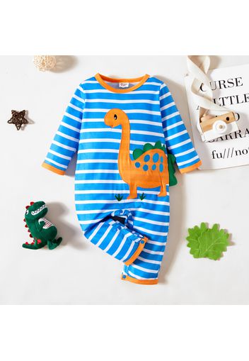 Baby Boy/Girl Cartoon Dinosaur Pattern Solid Striped Long-sleeve Jumpsuit