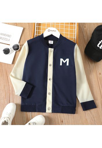 Kid Boy Letter Embroidered Colorblock Button Design Bomber Jacket