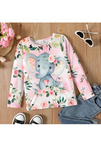 Kid Girl Cute Floral Koala Print Long-sleeve Pink Tee