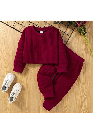 2-piece Toddler Girl Cable Knit Burgundy Sweater and Pants Set