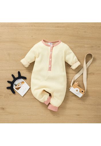 Ribbed Solid Splice Long-sleeve Baby Jumpsuit