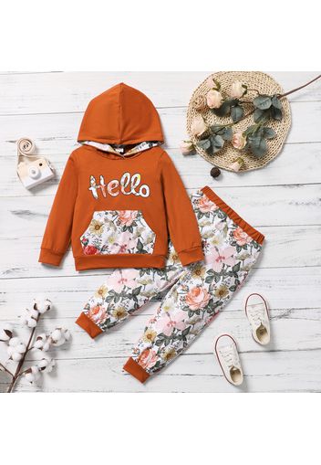 2-piece Toddler Girl Letter Floral Print Hoodie Sweatshirt and Pants Set