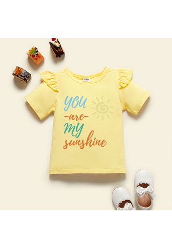 Toddler Girl Graphic Sun and Letter Print Ruffled Short-sleeve Tee