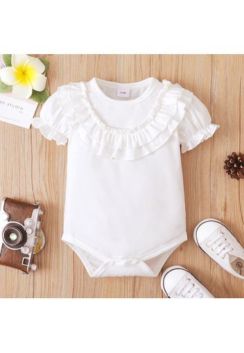 Baby Girl Solid Layered Ruffle Puff-sleeve Romper