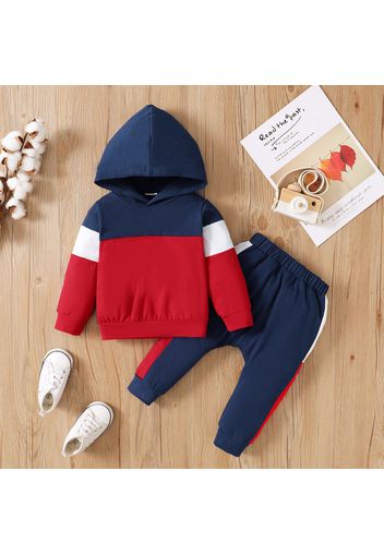 2pcs Baby Boy/Girl Colorblock Long-sleeve Hoodie and Sweatpants Set