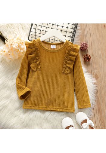 Toddler Girl Ruffled Waffle Solid Long-sleeve Tee