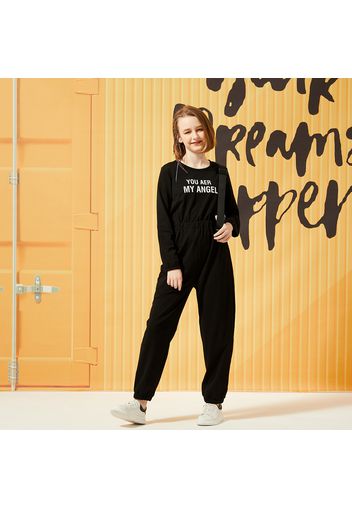 Fashionable Kid Girl Letter Print Zipper Long-sleeve Waisted Jumpsuit