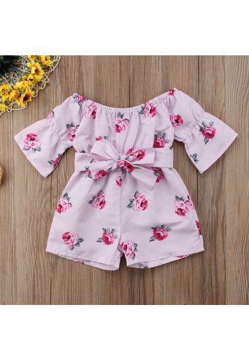 Toddler Girls Striped Floral Print Bow Romper