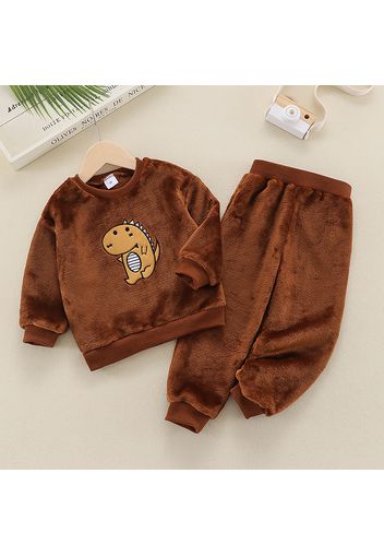 2-piece Toddler Girl/Boy Dinosaur Print Fuzzy Pullover and Solid Pants Set