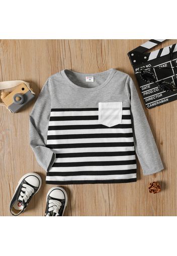 Toddler Boy Stripe Splice Chest Pocket Decor Long-sleeve Tee