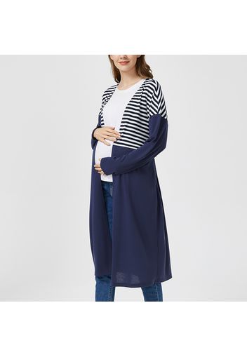 Maternity Striped Panel Long-sleeve Belted Coat