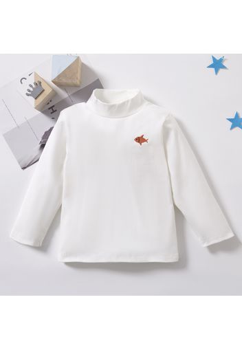 Baby / Toddler Causal Embroidered Solid Hight Neck Long-sleeve Tee