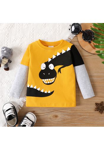 Baby Boy 95% Cotton Long-sleeve Faux-two Cartoon Dinosaur Print T-shirt