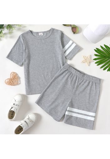 2-piece Kid Boy Striped Short-sleeve Tee and Elasticized Shorts Casual Set