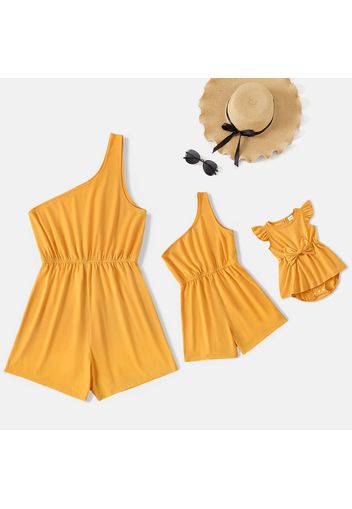 Yellow One Shoulder Sleeveless Romper for Mom and Me