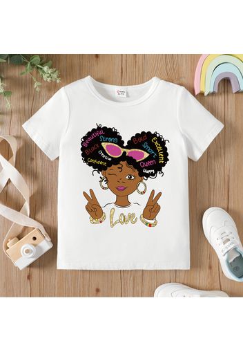 Kid Girl Letter Cartoon Print Short-sleeve White Cotton Tee