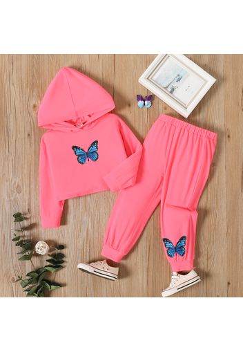 2pcs Toddler Girl Butterfly Print Hoodie Sweatshirt and Pants Set