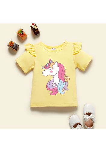 Toddler Girl Graphic Unicorn Print Ruffled Short-sleeve Tee