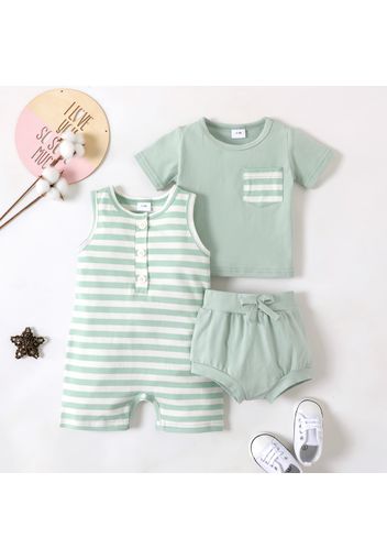 3pcs Baby Boy/Girl Striped Romper and Solid Tee with Shorts Set