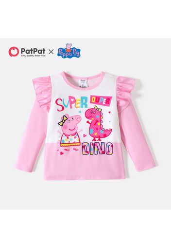 Peppa Pig Toddler Girl Letter Print Colorblock Flutter-sleeve Tee