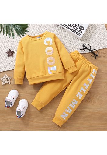 2pcs Toddler Boy Letter Print Pullover Sweatshirt and Elasticized Pants Set