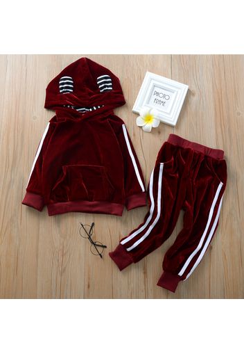 2-piece Baby / Toddler Striped Rabbit Ear Hoodie and Velvet Pants Set