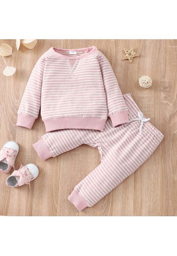 2pcs Baby All Over Striped Cotton Long-sleeve Pullover and Trousers Set