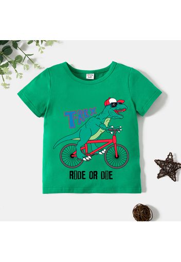 Toddler Boy Graphic Dinosaur and Bicycle and Letter Print Short-sleeve Tee