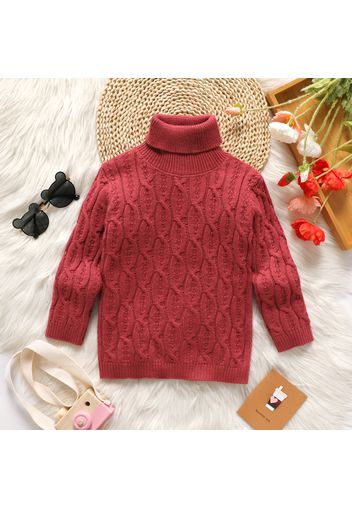 Toddler Girl Solid Color Cable Knit Turtleneck Sweater