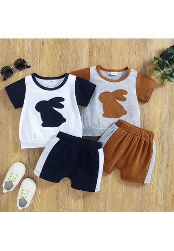 Easter 2pcs Baby Boy/Girl Rabbit Design Colorblock Short-sleeve Top and Shorts Set