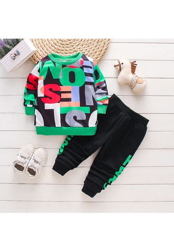 2-piece Toddler Boy Letter Print Pullover Sweatshirt and Pants Casual Set