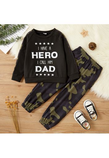 2-piece Toddler Boy Letter Stars Print Black Pullover and Camouflage Pants set