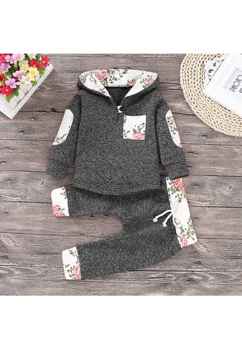 2pcs Hooded Floral Print Long-sleeve Baby Set