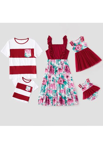 Mosaic Floral Print Color Block Family Matching Sets