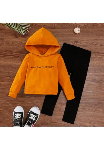 2-piece Toddler Letter Print Hoodie Sweatshirt and Black Leggings Set