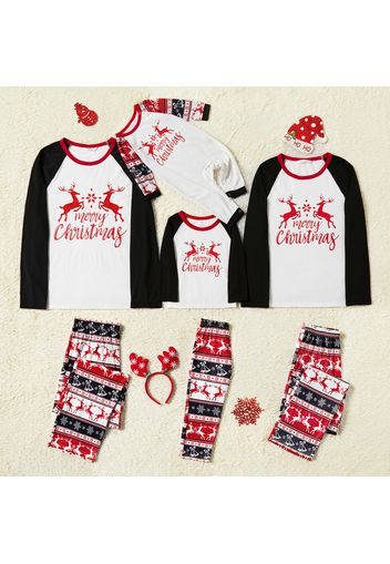 Christmas Reindeer and Letter Print Family Matching Raglan Long-sleeve Pajamas Sets (Flame Resistant)