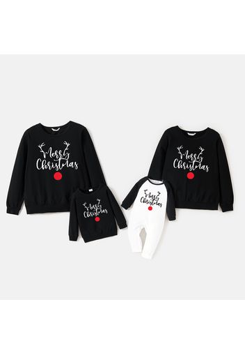 Christmas 100% Cotton Antlers and Letter Print Family Matching Long-sleeve Sweatshirts