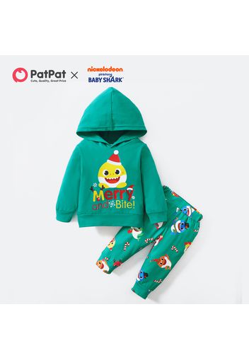 Baby Shark 2-piece Baby Boy/Girl Christmas Cotton Hooded Sweatshirt and Pants Set