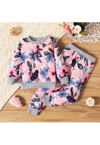 2-piece Toddler Girl 100% Cotton Floral Print Pullover Sweatshirt and Elasticized Pants Set