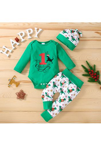 Baby 3pcs Christmas Letter and Animals Print Red Long-sleeve Set