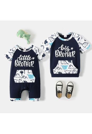 Sibling Matching Letter Print All Over Dinosaur Pattern Raglan-sleeve Sets